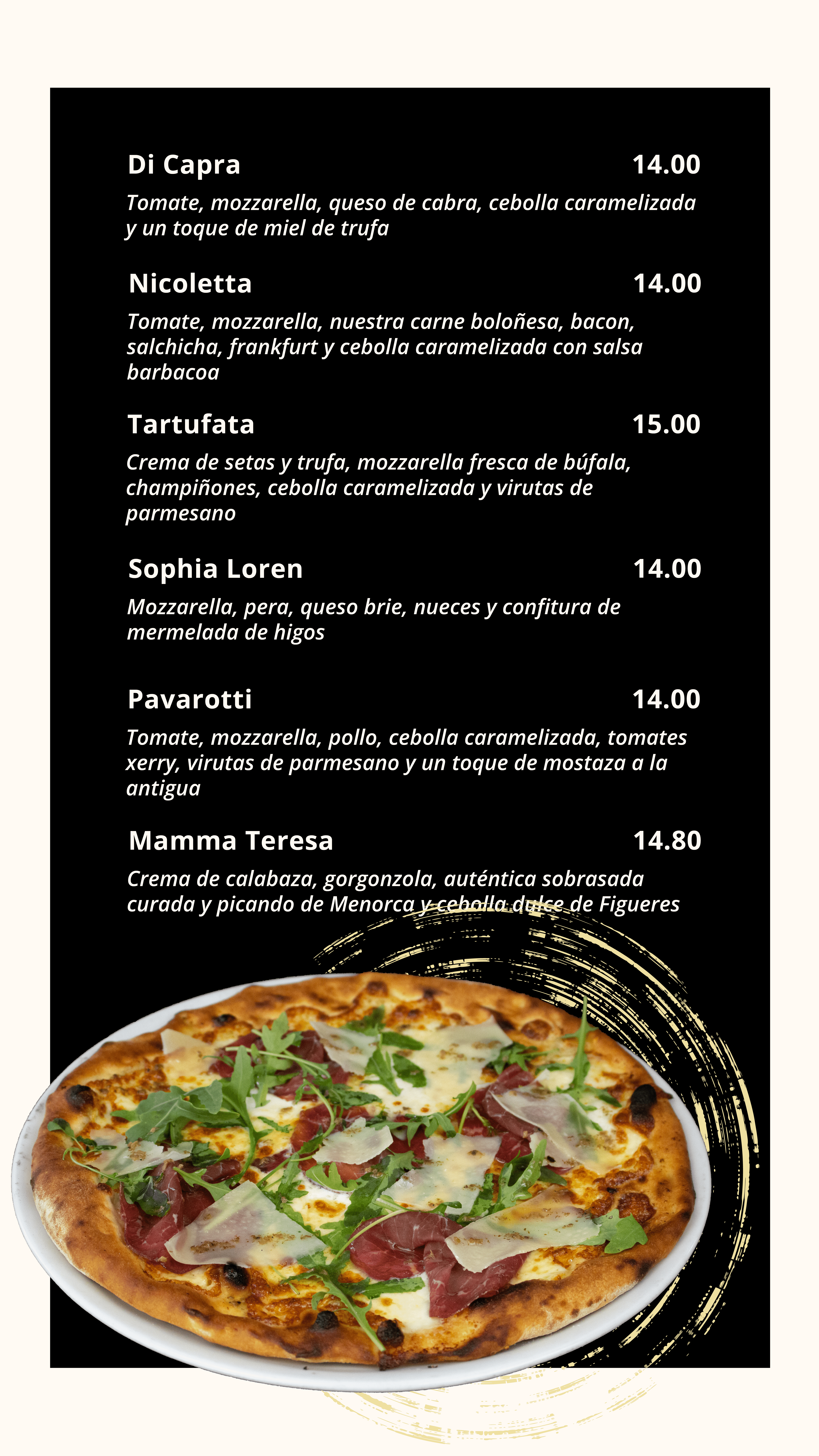 Carta de pizzas italianas