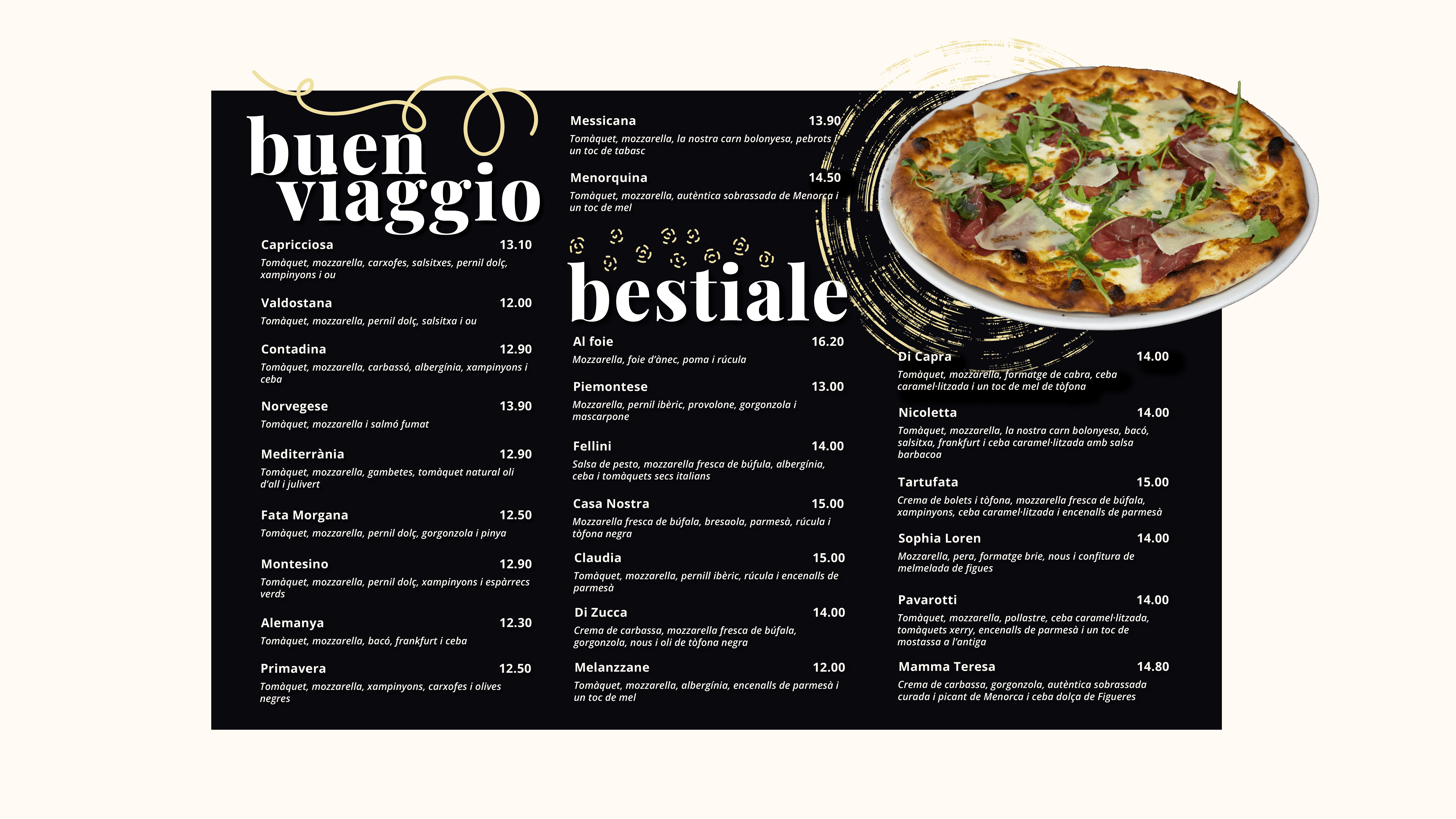 Carta de pizzes amb ingredients de tot el món