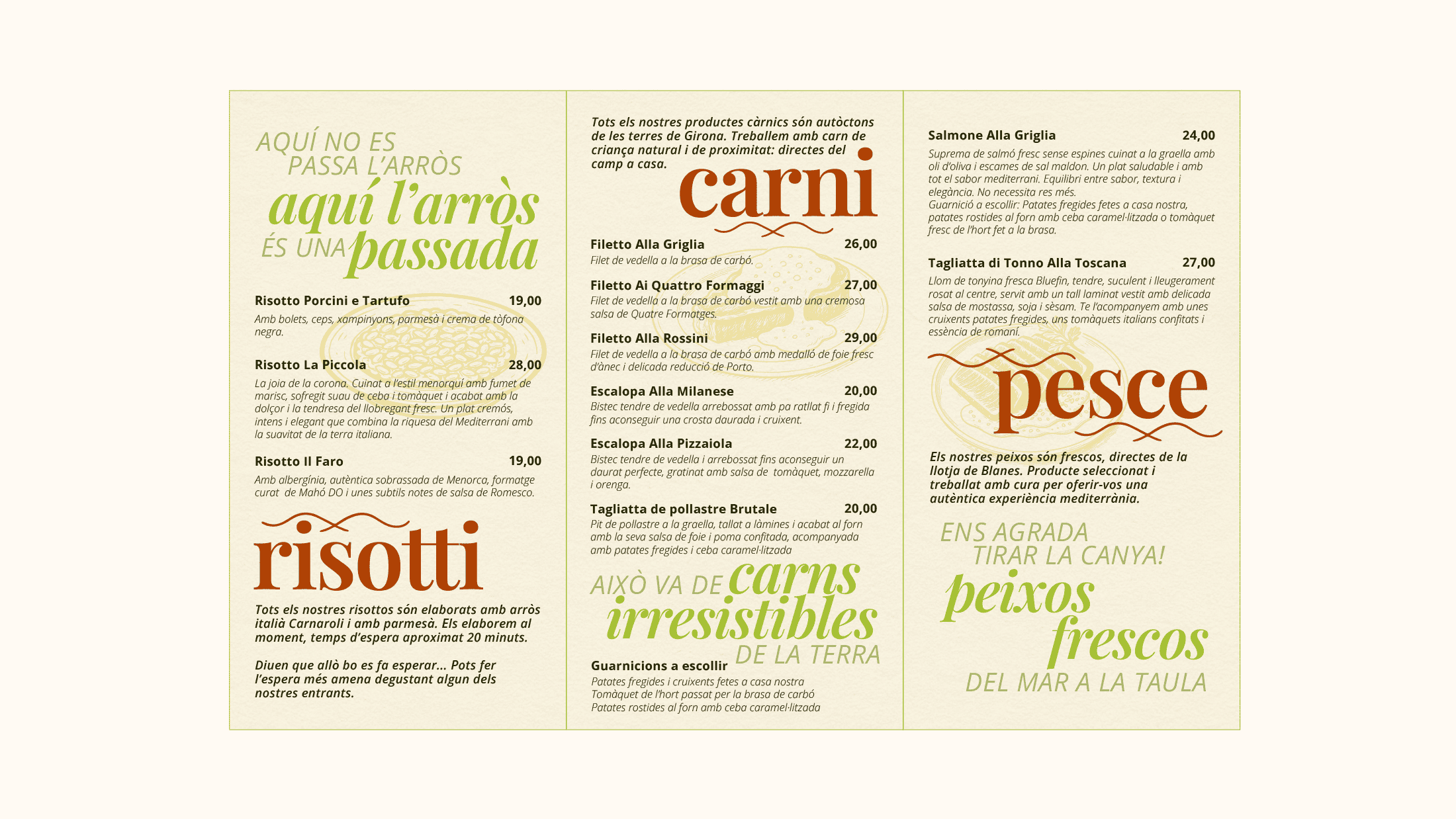Carn, risottos i peixos